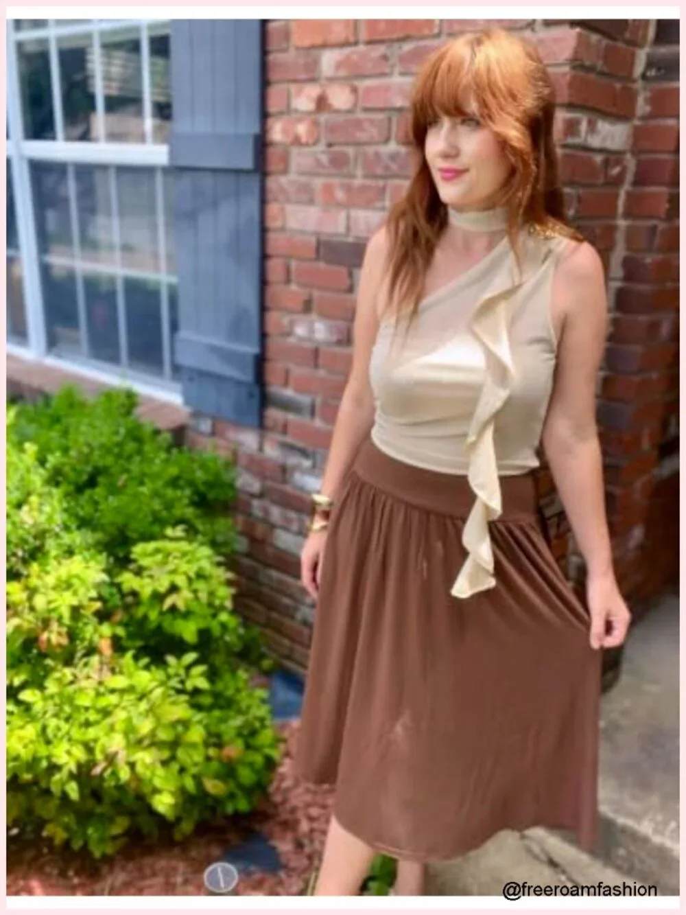 Wide Waistband Midi Skirt with Pockets Pull On A-Line